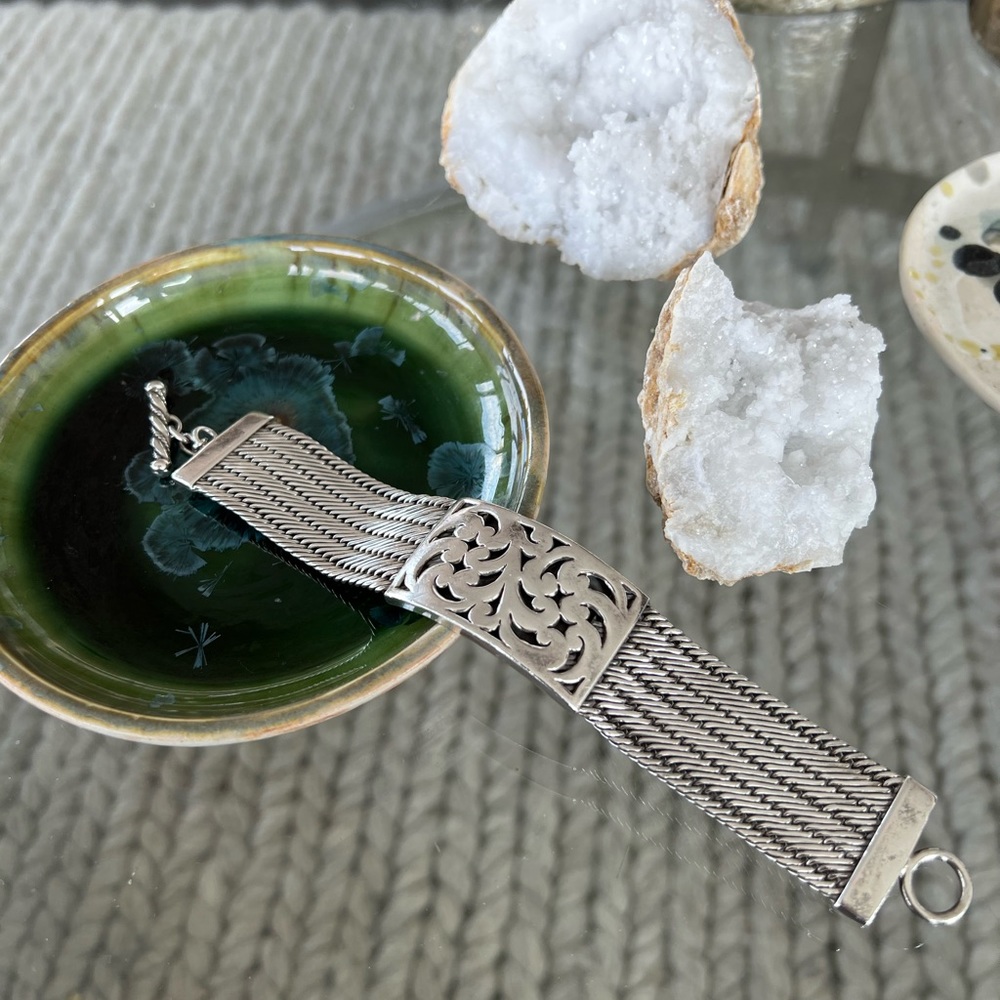 Lois Hill sterling silver woven bracelet with toggle closure